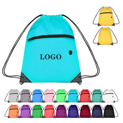 210D Polyester Drawstring Backpack with Zipper Pocket