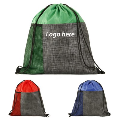 Tri-Color Mesh Pocket Cinch Bag